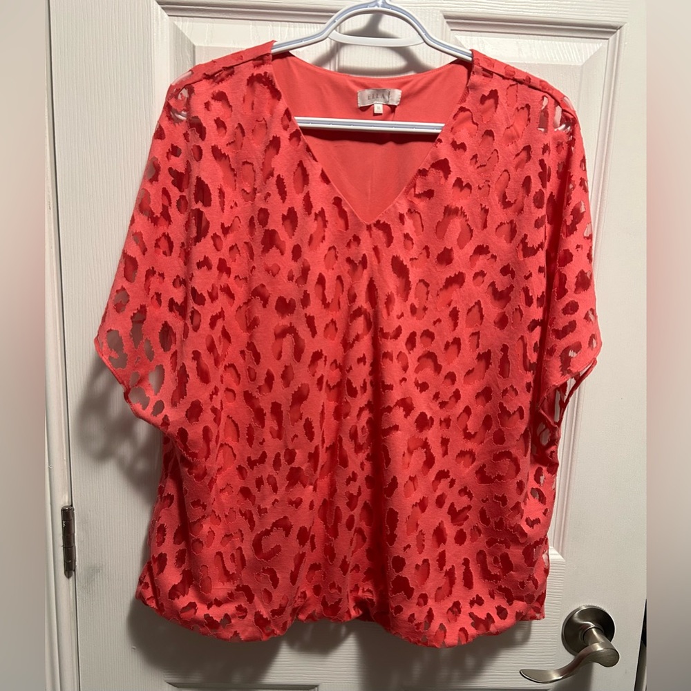Ella Vibrant Vintage Hot Pink Animal Print Burnout Balloon Hemmed Blouse